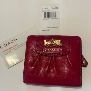 Coach Magenta Leather Wallet with Gold Accents- New with Tags